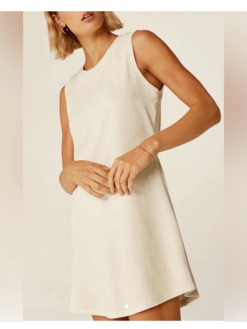 Beyond Yoga Out Of Town Dress Medium Cream Terry Cloth